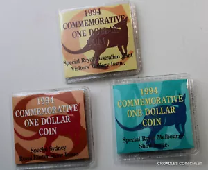 1994 DECADE DOLLAR COIN'S C, VISITORS S AND M SHOWS MINT MARKS IN FLIPS #AF004 - Foto 1 di 6