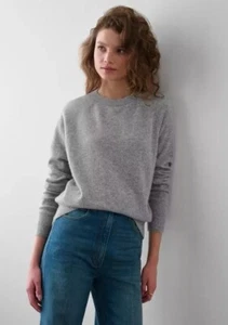 $ 335 weiß + Warren Kaschmir Sweatshirt mit Rippborte mittelgrau weich neu mit Etikett - Bild 1 von 6