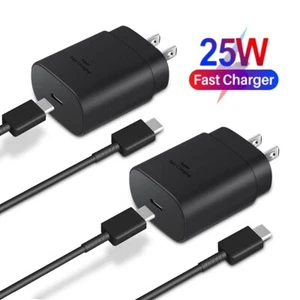 2x GENUINE 25 Watt SUPER Fast Wall Charger & 6ft USB-C Cable For Samsung S23 S22 - Picture 1 of 5