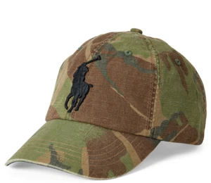 NUEVO CON ETIQUETAS POLO Ralph Lauren GRAN PONY LOGOTIPO SOMBRERO 6-Panel Papá Gorra OLIVA CAMUFLAJE NEGRO Unisex - Imagen 1 de 3