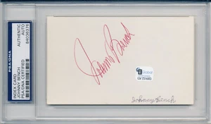 JOHNNY BENCH Signed Index Card Reds HOF MVP PSA/DNA w/ELIZABETH GORCEY Footloose - Picture 1 of 3