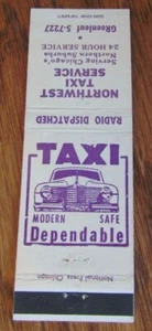 TAXI CAB: NORTHWEST TAXI (CHICAGO AREA, ILLINOIS) (1950s MATCHBOOK COVER) -F24 - Picture 1 of 2