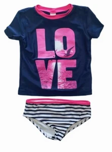 OshKosh B'gosh Girls Size 4/5 Swim Set 2 Piece Rashie Top Bikini Bottoms Love - Picture 1 of 3