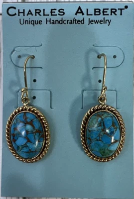 NWT Charles Albert Copper Infused Turquise Gemstone Alchemia pierced Earrings - Image 1 of 4