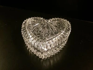 Clear Heavy Cut Glass Heart Shaped Trinket Vanity Box  - Picture 1 of 12