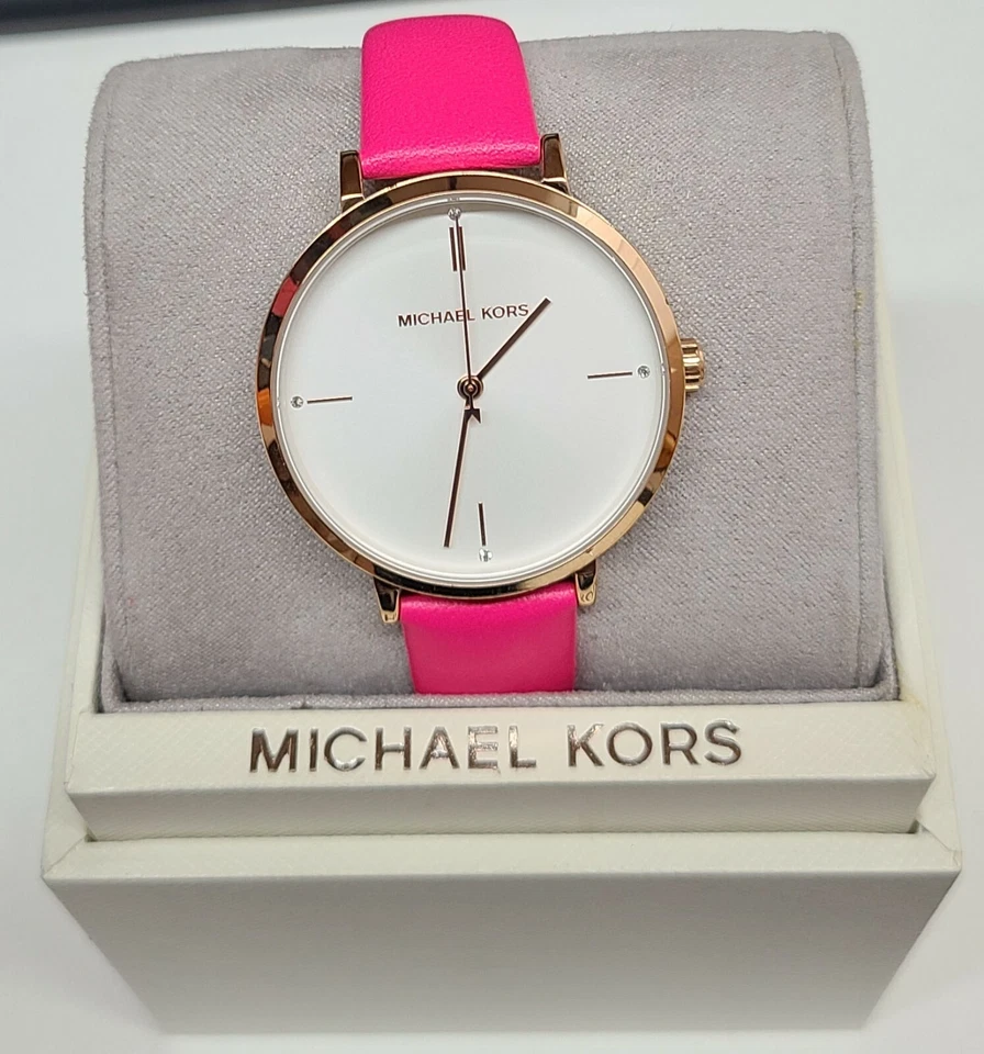 Michael Kors Womens MK7126 Jayne Gold Tone Pink Leather Band Watch