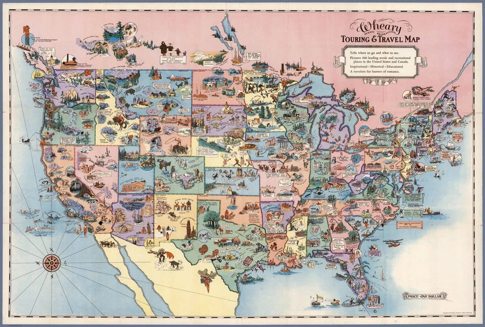 12283.Póster decorativo.Diseño de pared interior vintage.Mapa de viaje turístico de Estados Unidos de 1935 Foto 1 de 1