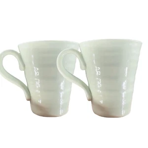 Portmeirion Sophie Conran Porcelain Coffee Mug Cup Light Green Celadon Set 2 - Picture 1 of 9