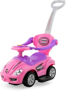Kids 3-In-1 Push and Pedal Car Toddler Ride on W/Handle, Horn, Music - Pink - Picture 1 of 7