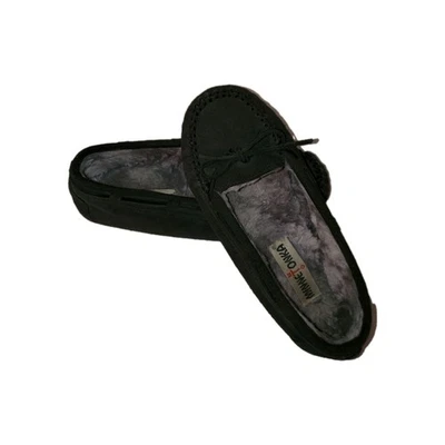 Minnetonka Moccasins Gray Faux Fur Lined Suede Leather Slippers Womens Size 7  - Image 1 of 4
