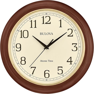 Bulova Atomic Time 2 Reloj de Pared Analógico C5004 | Marco de Madera 12.4", Conjuntos Hora Aut Foto 1 de 4