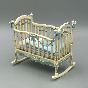 Dolls House Miniature JiaYi Artisan Dressed Rocking Crib Cot 1:12 Scale Nursery - Picture 1 of 9