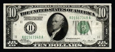 1928 $10 NUMERIC GOLD DEMAND DALLAS CRISP XF+ Federal Reserve Note! - Image 1 of 2