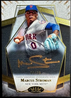 2022 Topps Tier One Performers Gold Ink /25 Marcus Stroman Auto Mets Jays - Image 1 of 2