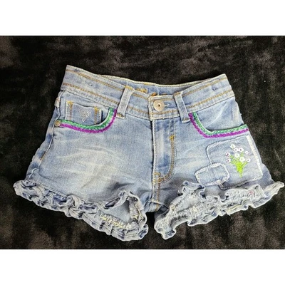 Pantalones Cortos Vaqueros Guess Niñas Azul Denim Con Diseño Floral Volantes Dobladillo Talla 4 Flores Foto 1 de 4