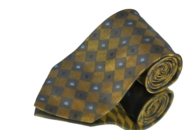 Valerio Garati Men's Tie Gold & Blue Checker Woven Silk Necktie 60 x 3.75 in - Image 1 of 3
