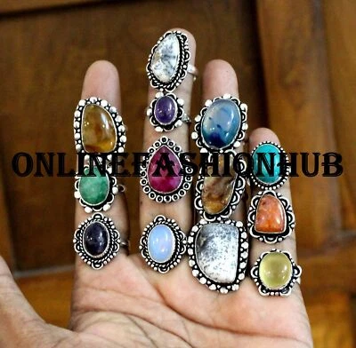 Opalite & Mix Gemstone Ring Lot 925 Sterling Silver Plated Wholesale Lot Rings - Изображение 1 из 3
