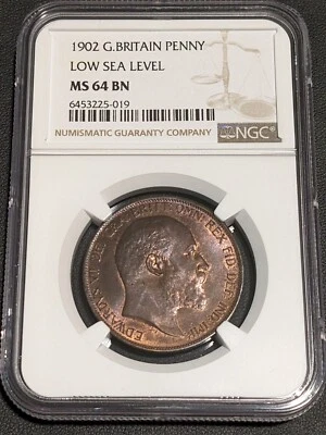 1902 MS64 BN Great Britain Penny UNC NGC KM 794.1 LOW SEA LEVEL Edward VII - Image 1 of 4