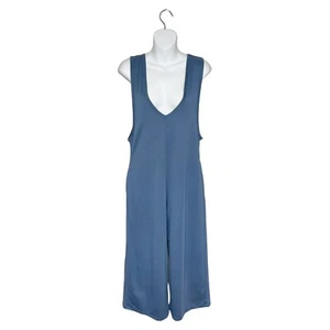 Cotton Emporium Blue Deep V Sleeveless Wide Leg Cropped Jumpsuit Size XS Lounge - Picture 1 of 11