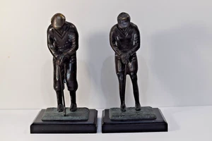 Pair of Bronze Golfer Bookends 8in. - Picture 1 of 6