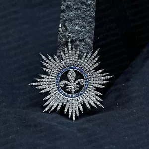 Ciondolo in argento massiccio 925 a scoppio di sole pavè naturale diamante zaffiro pendente - Foto 1 di 8