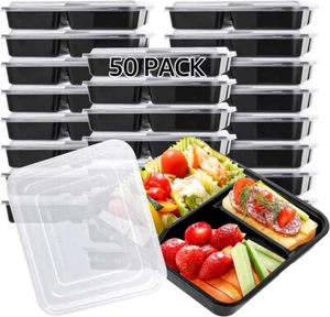 32 oz Meal Prep 3 Compartments Food Storage Containers Bento Box - Picture 1 of 11