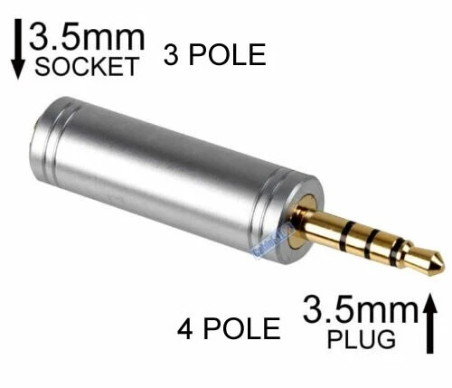 4 POLE 3.5mm Stereo Jack Plug to 3 POLE 3.5mm Female Socket Audio Adapter - Image 1 of 1