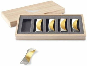 Nousaku Hashioki Japanese Tin chopstick rest Gold Tsuki Moonset of 5 Japan - Picture 1 of 5