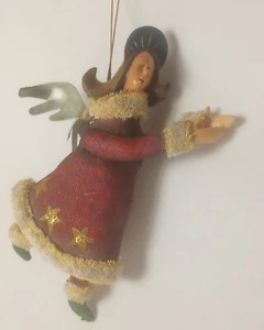 Painted Canvas Old Christmas Angel Ornament 7" Tall Whimsical - Picture 1 of 9