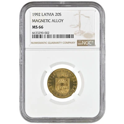 Coin in NGC slab "20 santimu 1992, Latvia, MS 66 MAGNETIC ALLOY" - Image 1 of 2