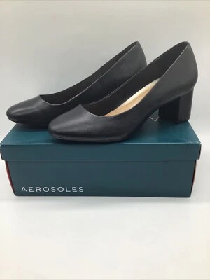 Aerosoles Mujer "EYE CANDY" 2-1/2" Cuero Negro Bomba Tacones Medianos Bloque Talla 9M Foto 1 de 4