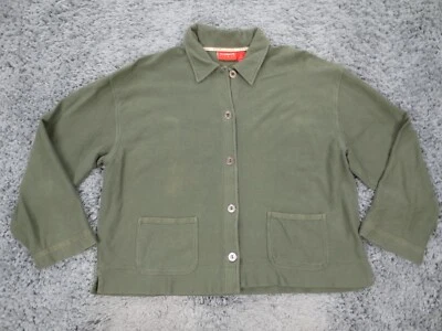 Chaqueta Liz Claiborne Mujer XL Verde 100% Algodón Tejido Bolsillos Abotonados Cuello Foto 1 de 4