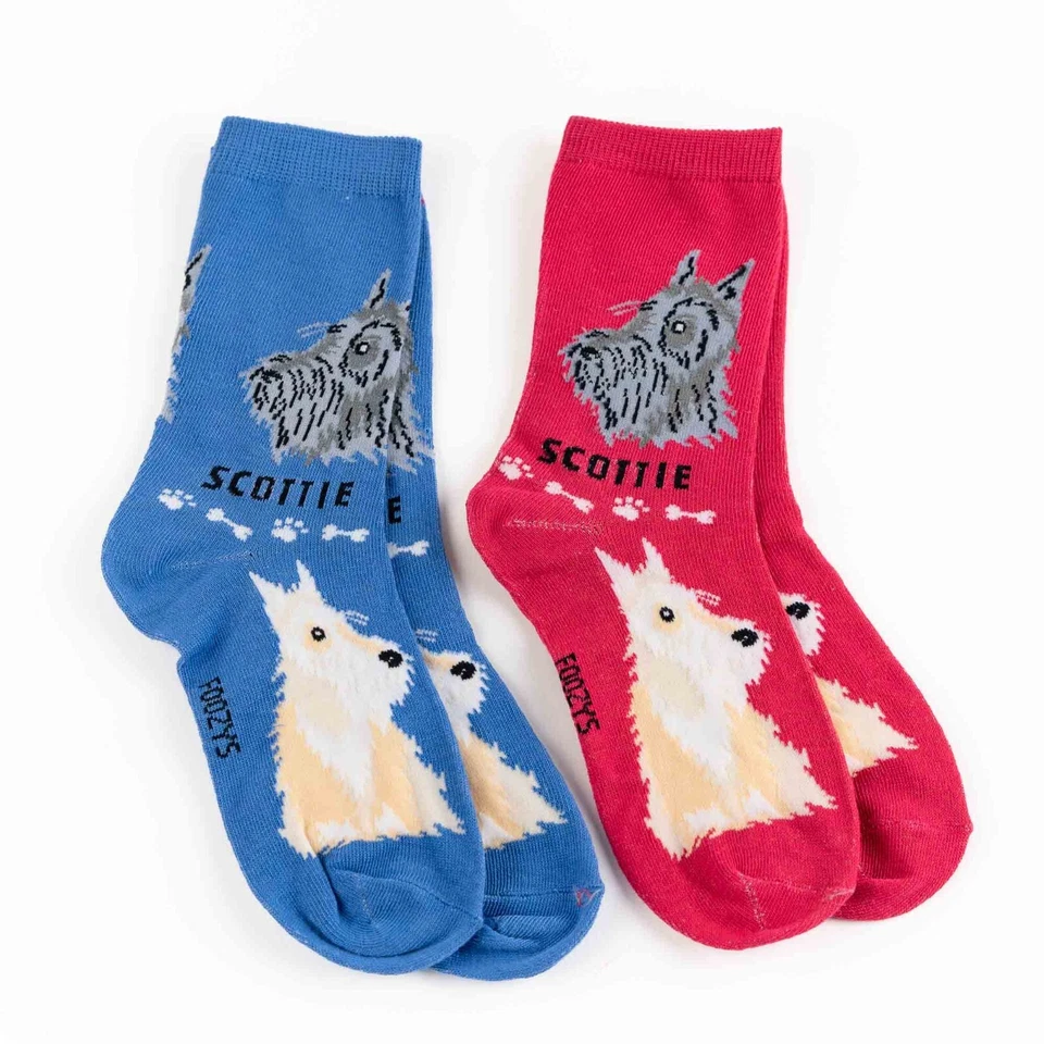 2 Pairs Foozys Women's Scotty Scottish Terrier Dog Print Novelty Crew Socks