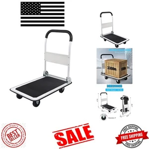 Foldable Push Cart: 330lbs Capacity, Compact 28.7x18.5, Silent Wheels in White - Picture 1 of 8