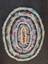 Vintage Handmade Braided Rag Rug 36 x 27 Oval Multi Color made in USA