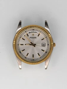 Pulsar Watch Men V744-X004 Silver Gold Stainless St WR White NON-WORKING Part - Picture 1 of 5