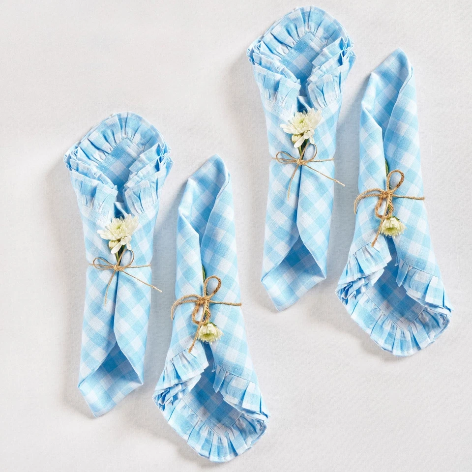 Solino Home Tovaglioli da Pranzo 100% Puro Lino 20x20" per Autunno - Gingham Ruffle - Immagine 1 di 1