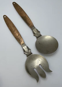 Vintage Copper Craft Guild Kupfer Messing Salat Servier Gabel Löffel Set 1970er-EUC - Bild 1 von 8