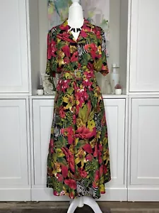 1980er Jahre Carol Anderson Shirt Kleid selten Dschungel Druck A-Linie Rayon Größe 8 Freizeit - Bild 1 von 15