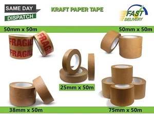 Brown Kraft Paper Packaging Parcel Tape Eco Friendly Biodegradable Recyclable50m - Picture 1 of 6