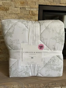 Cabbages and Roses KING Country Toile Sage Green Comforter Shams 100% Cotton NEW - Picture 1 of 5
