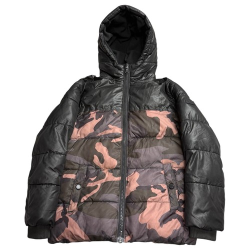 Michael Kors Puffer Jacket donna UK 8 nero marrone mimetico full zip imbottito con cappuccio