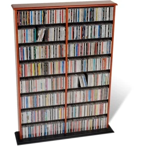 Wood Media Storage Cabinet CD DVD VHS Movie Organizer Wall Mount Shelf Cherry - Picture 1 of 8