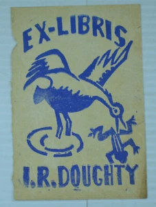 Vintage Personalized Book Plate Frog Swan Goose Ex Libris JR Doughty - Foto 1 di 3