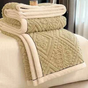 Carved Velvet Warm Soft Fluffy Sofa Blankets Warmth Cozy Coral Flannel Blanket - Picture 1 of 30