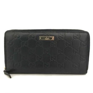 GUCCI Ssima GG Logo Leather Zip Around Long Wallet Navy blue/6BD0677 - Picture 1 of 8