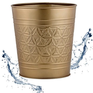 Brushed Gold Trash Can, Hand Crafted Bin, Round Bathroom Trash Can, Open-Top ... - Picture 1 of 9