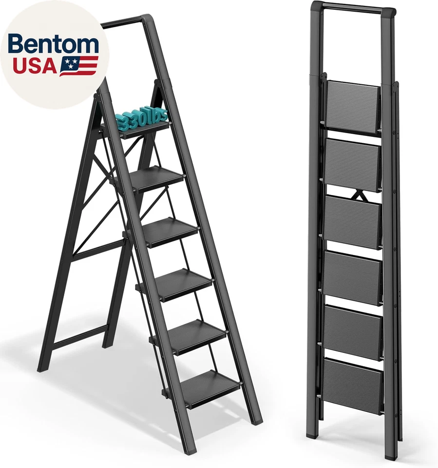 6 Step Ladder for High Ceiling, Lightweight Folding Ladders, with Handrails & An - Image 1 of 4