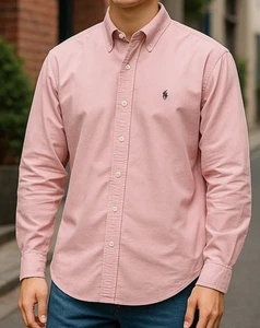 Ralph Lauren Herren Hemd mit Knopfleiste Rosa Gewebt Langarm Gr. Large Bestickt - Bild 1 von 6