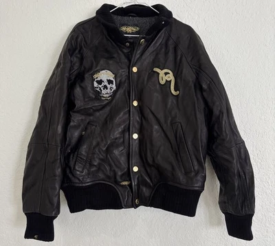 Y2K VTG Rocawear quilt lined big Skull logo leather bomber varsity jacket Size M - Image 1 of 4